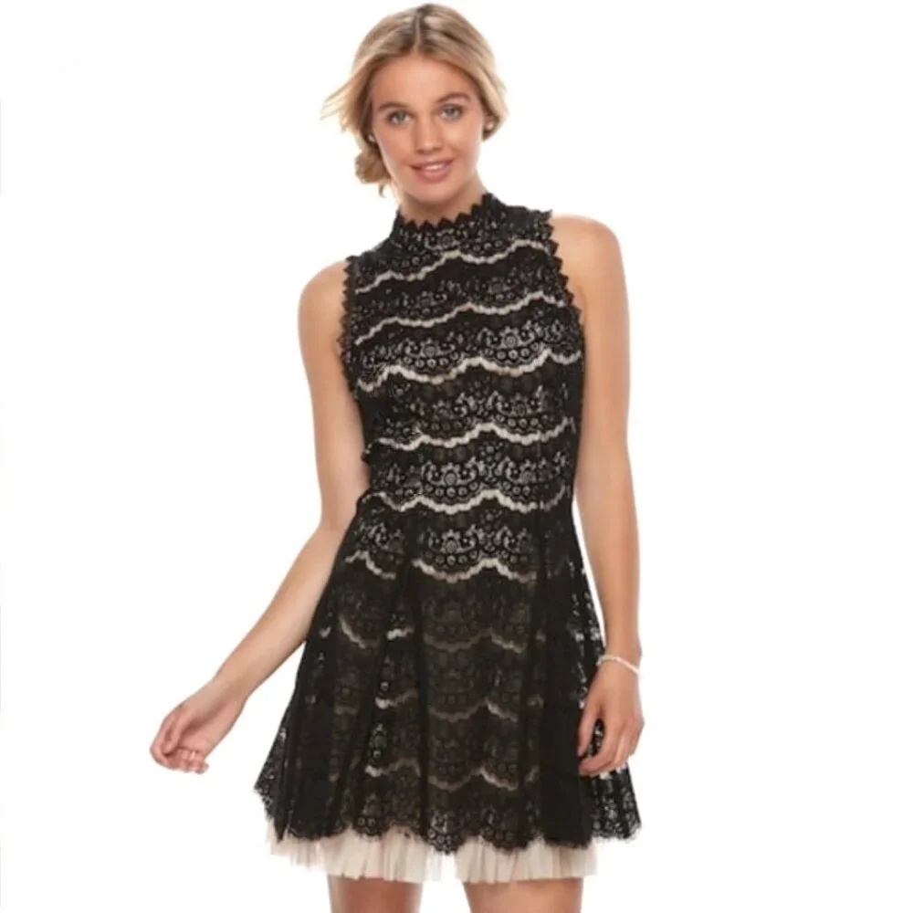 Three Pink Hearts Black Lace Overlay Dress - Picture 3 of 9